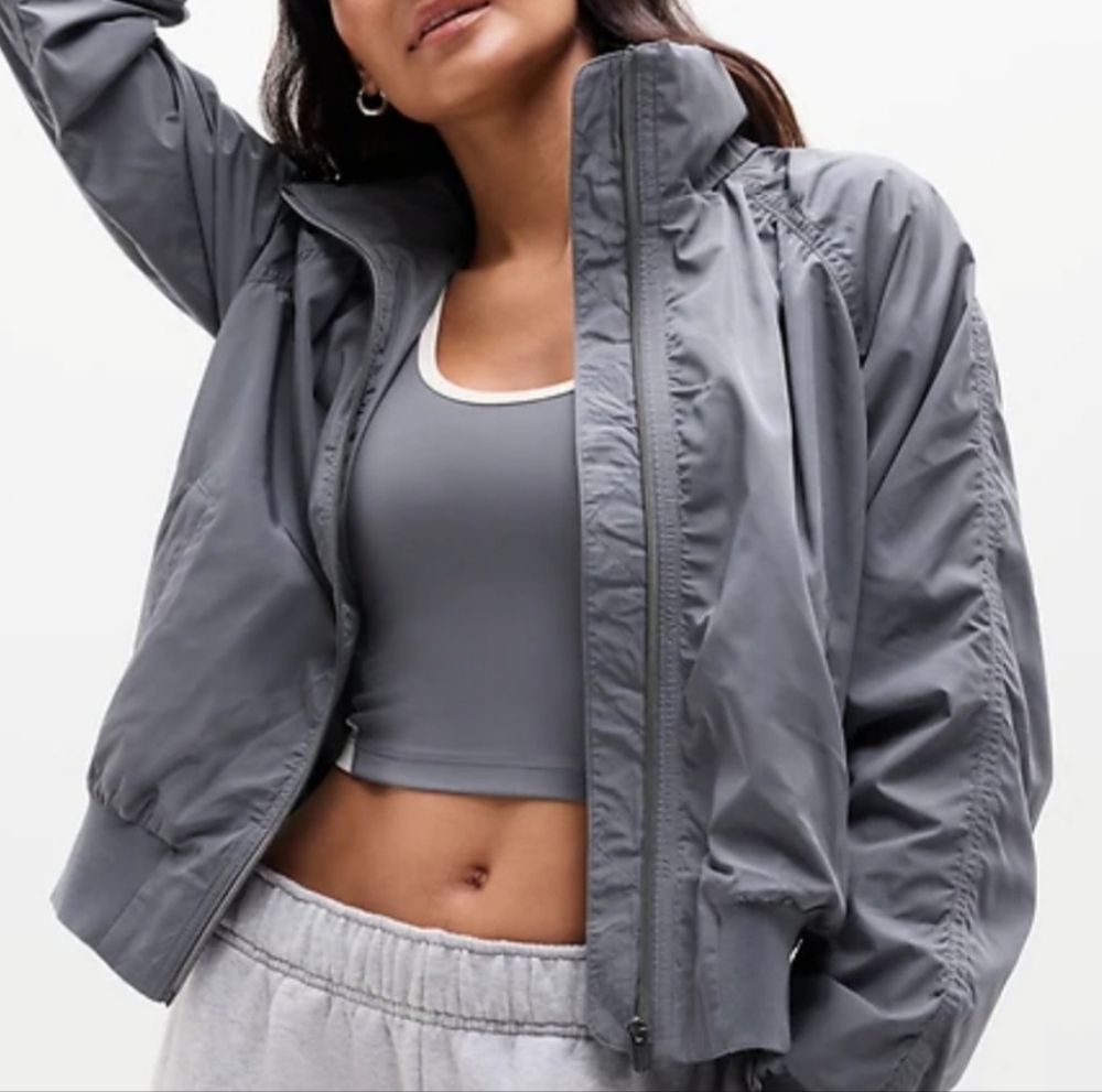NWT Athleta Jetset Bomber Jacket in Slate Size Medium MSRP $169 Gray Spring Coat - Picture 2 of 9